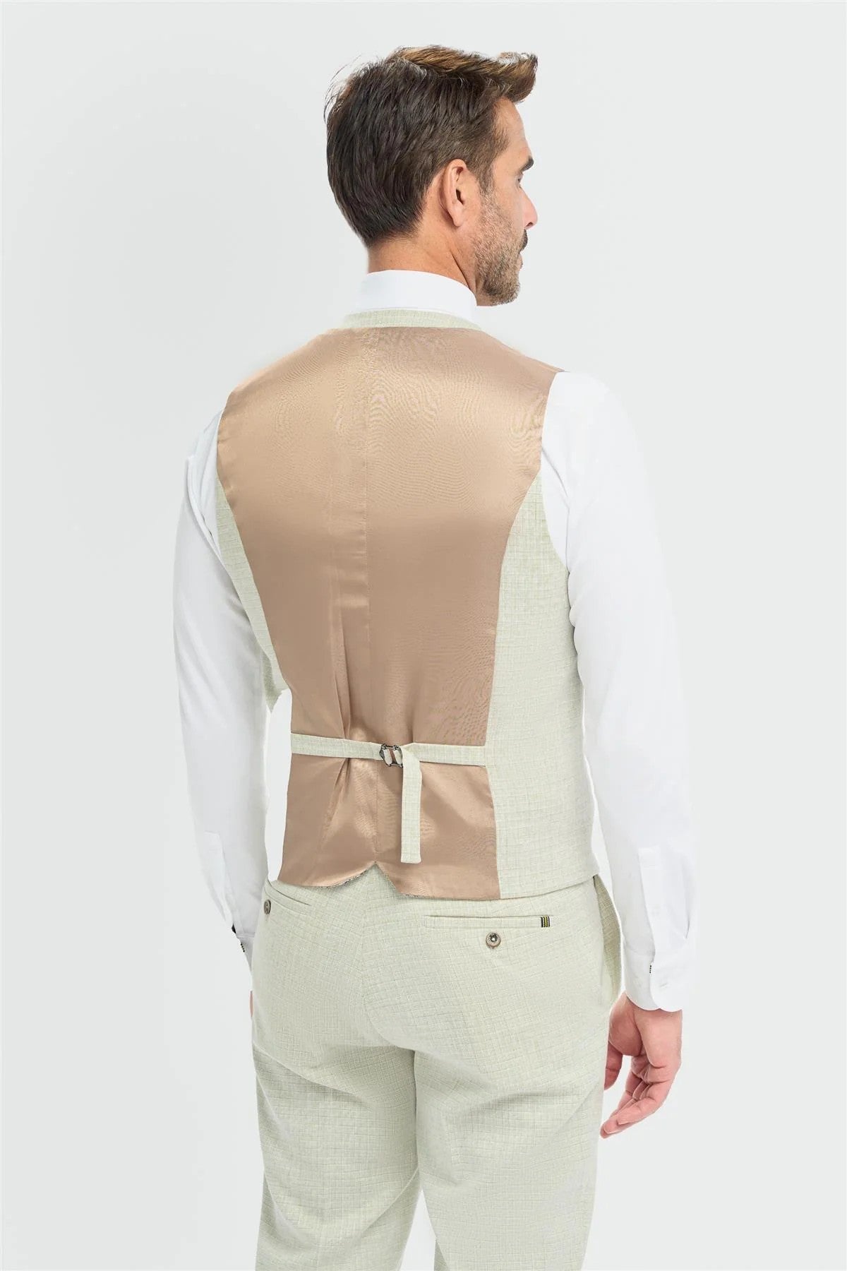 Herren 3-teiliger Slim Fit Texturierter formeller Anzug - Tropez Salbeigrün - Salbeigrün
