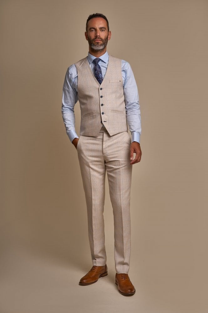 Costume en Tweed à Motif Pied-de-Poule Slim Fit pour Homme - CARIDI - Beige