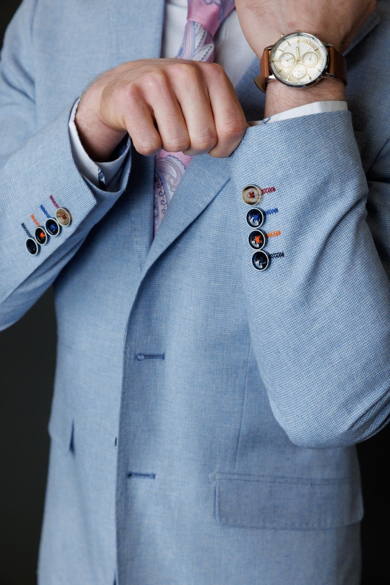 Costume à Motifs Slim Fit pour Hommes - JUDE - Bleu Clair