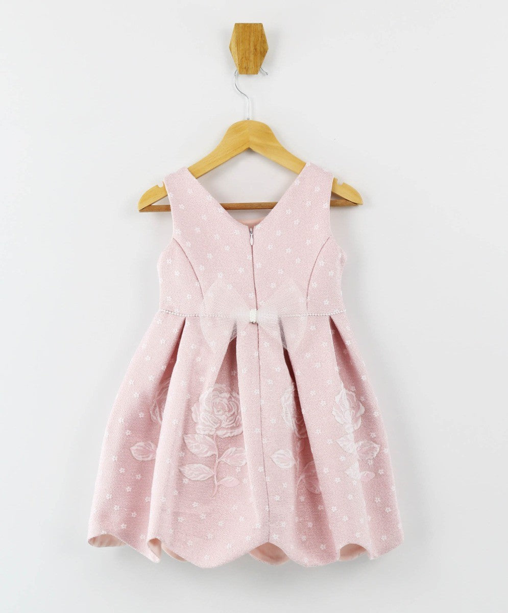 Mädchen Ärmelloses Blumenbesticktes Kleid-Set - Babyrosa