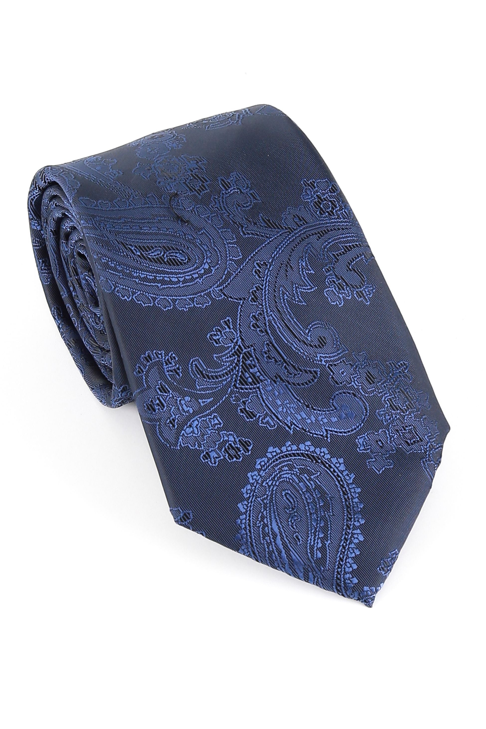 Ensemble cravate et boutons de manchette paisley pour hommes - Bleu foncé