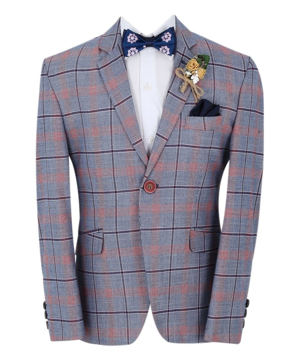 Ensemble Costume à Carreaux Windowpane Slim Fit pour Garçons - Bleu