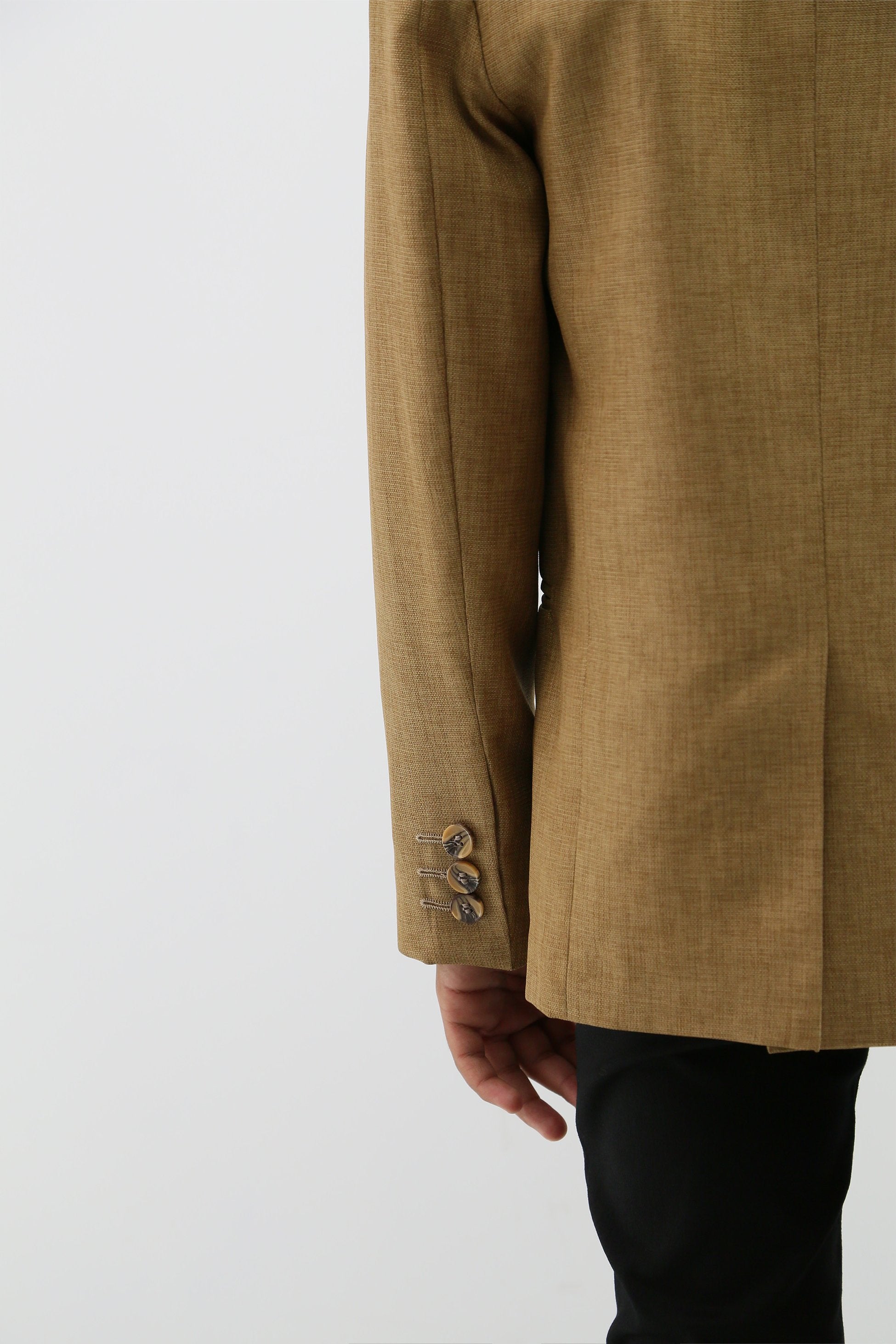 Jungen Formeller Tan Brauner Texturierter Blazer Jacke - Senfgelb Braun
