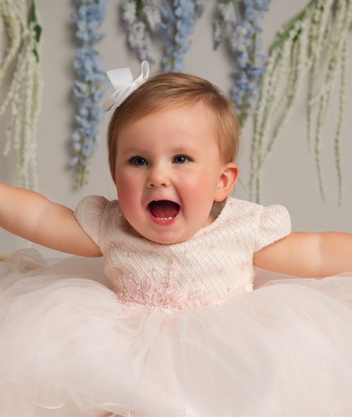 Mädchen & Babys Blush Pink Rüschensaum Spitzenkleid – AMARA - Blush Pink