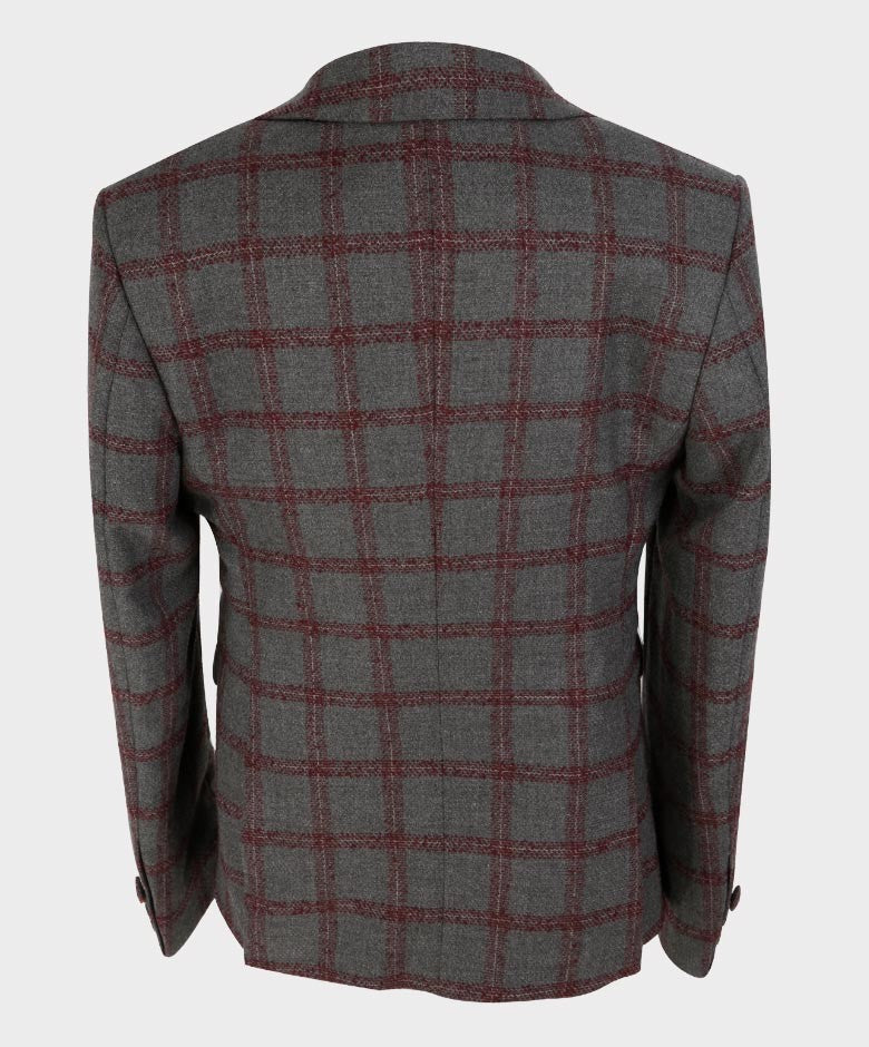 Costume à Carreaux Windowpane Rétro Tailored Fit pour Garçons - Gris - Bordeaux