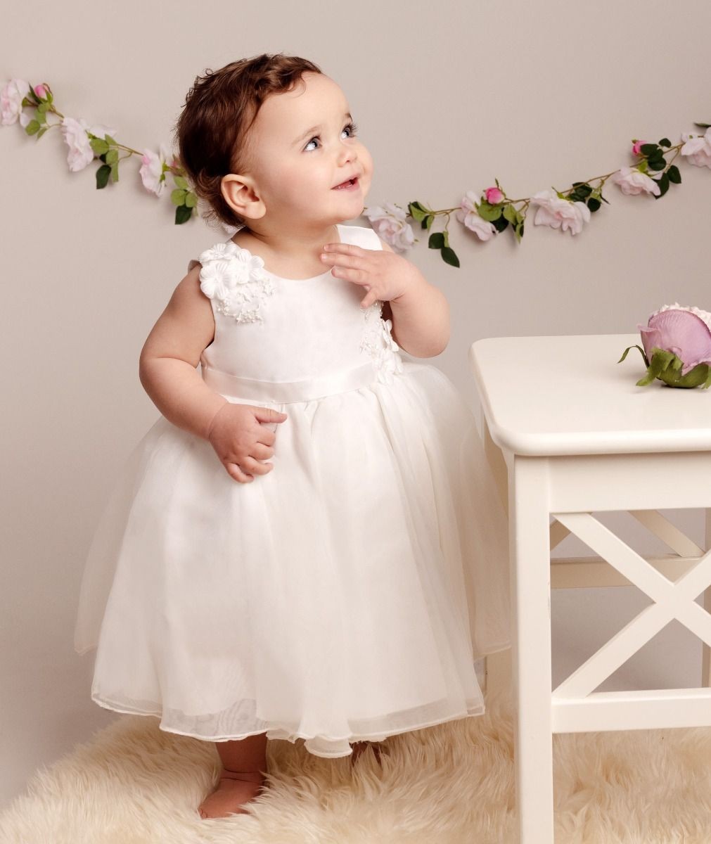 Baby Girls Tulle Dress With Floral Applique - ELISE - Ivory