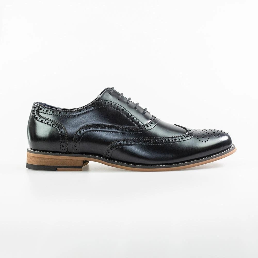 Herren Schnürsenkel Leder Brogue XL Große Schuhe - Oxford - Schwarz