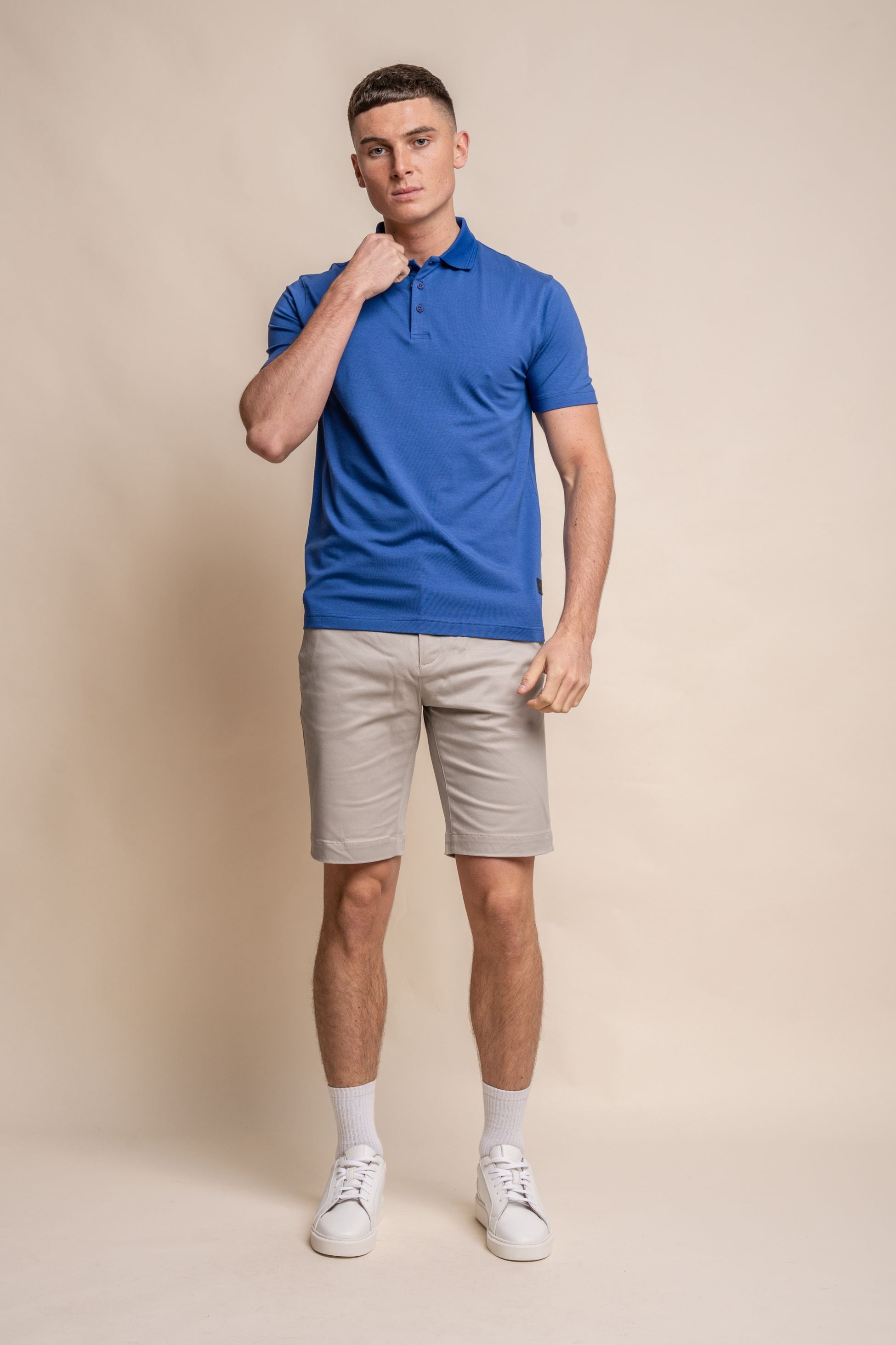 Men's Slim Fit Cotton Short Sleeve Polo Shirt - Kelsey - Electric Blue