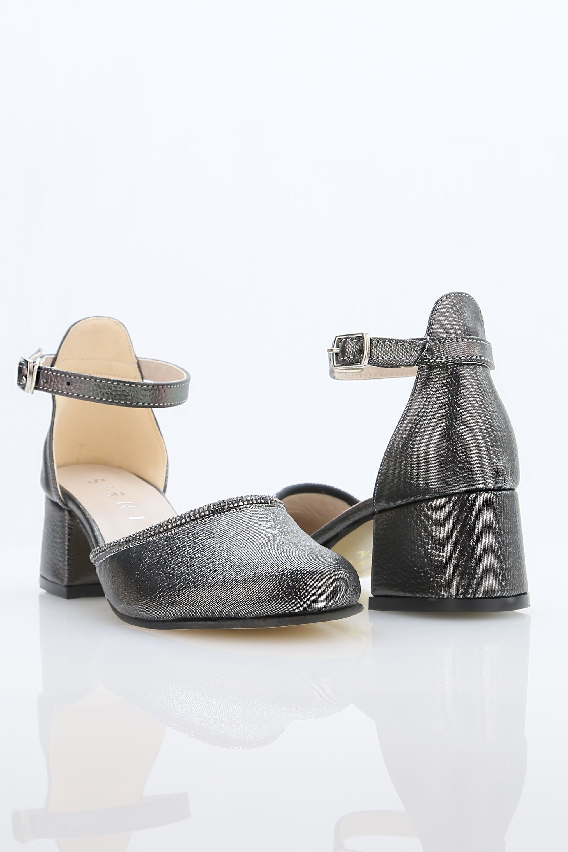 Chaussures à talons blocs texturées avec bride pour filles – JEWEL - Platine