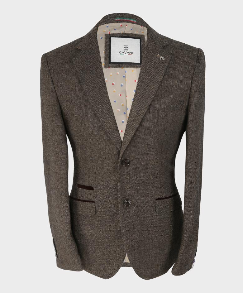 Herren Fischgrät Tweed Slim Fit Anzugjacke - MARTEZ - Braun