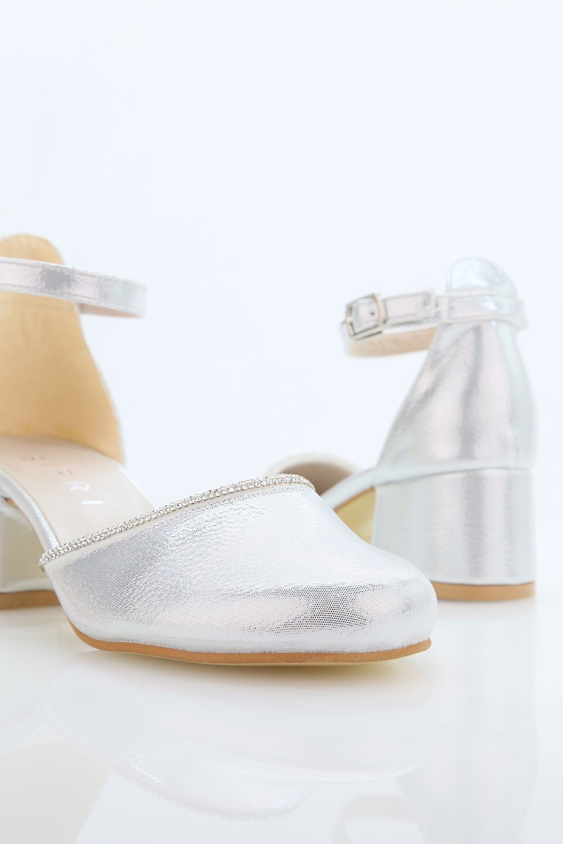 Chaussures à talons blocs texturées avec bride pour filles – JEWEL - Argent