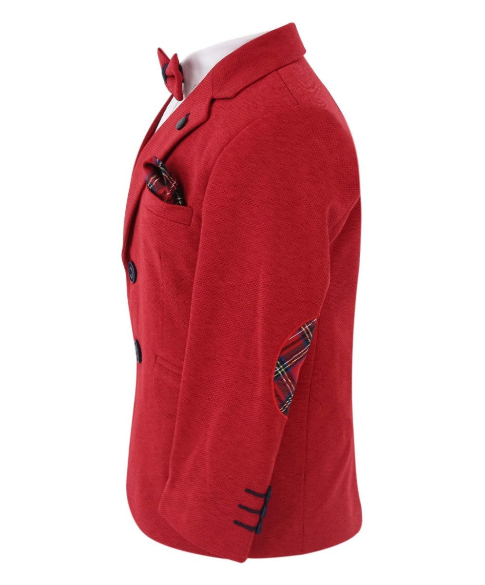 Jungen Slim Fit Anzug mit Karo Westen-Set - Rot