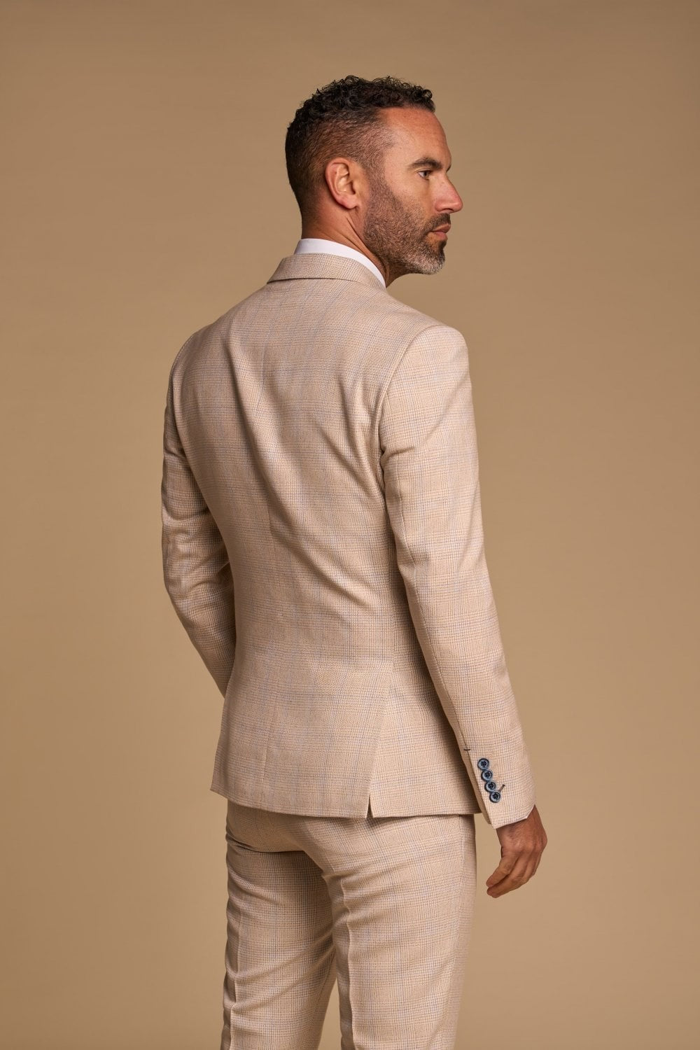 Veste de Costume Double Boutonnage à Motif Pied-de-Poule pour Homme - CARIDI - Beige