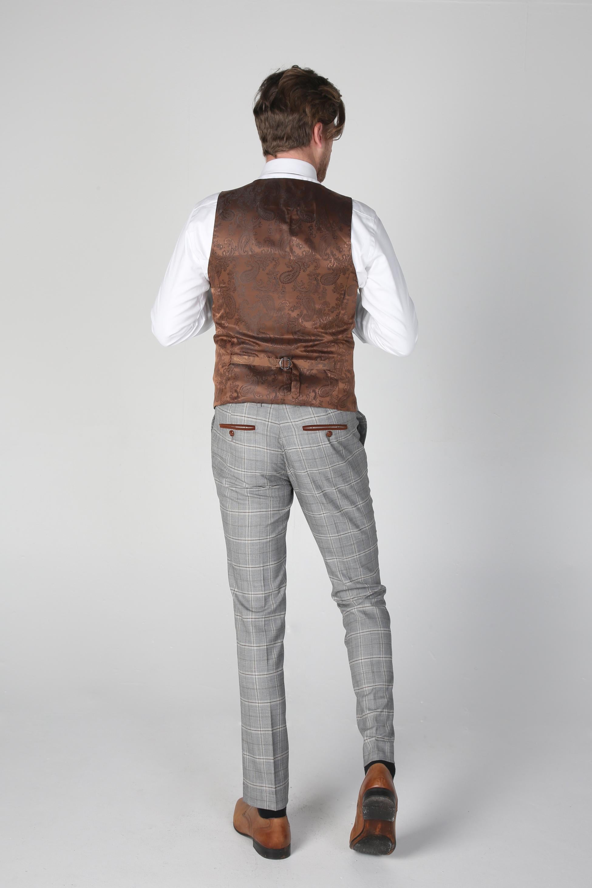 Costume à Motif Windowpane Gris pour Homme - FRANCIS - Gris