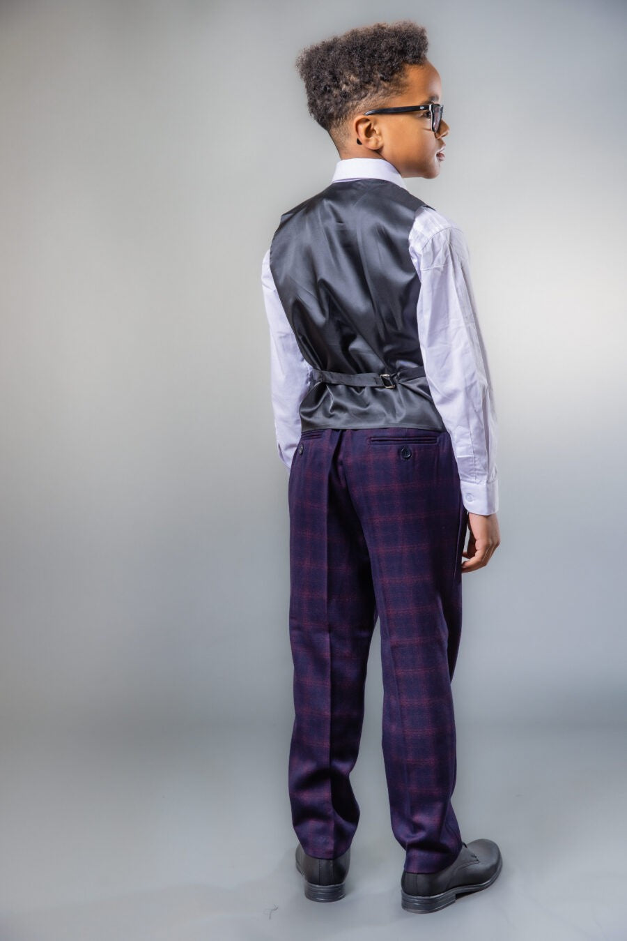 Costume à Carreaux Rétro Tailored Fit Bleu Marine pour Garçons - Bleu Marine et Bordeaux