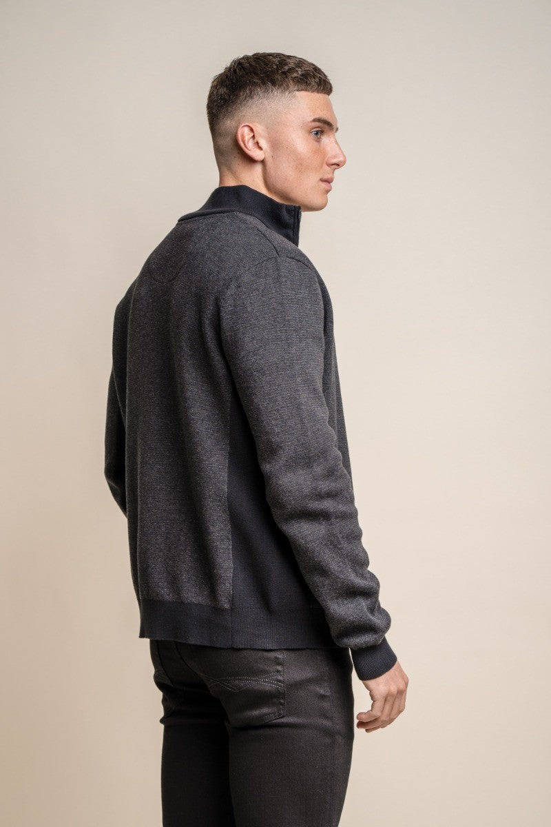 Men's Knitted Cotton Slim Fit Cardigan Jacket - ARTEGA - Charcoal Grey
