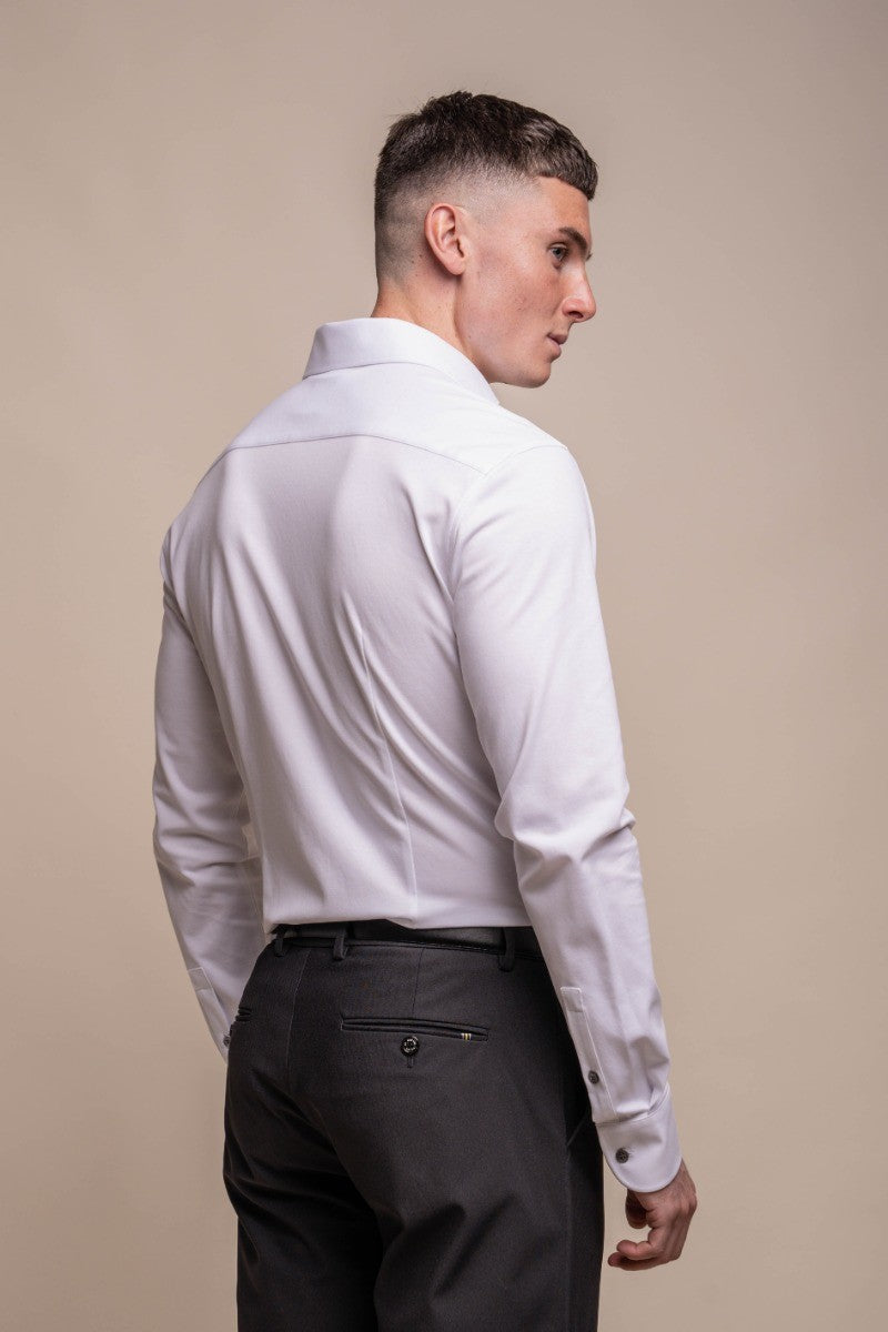 Chemise en coton ajustée à manches longues pour hommes - ASHLEY - Blanc