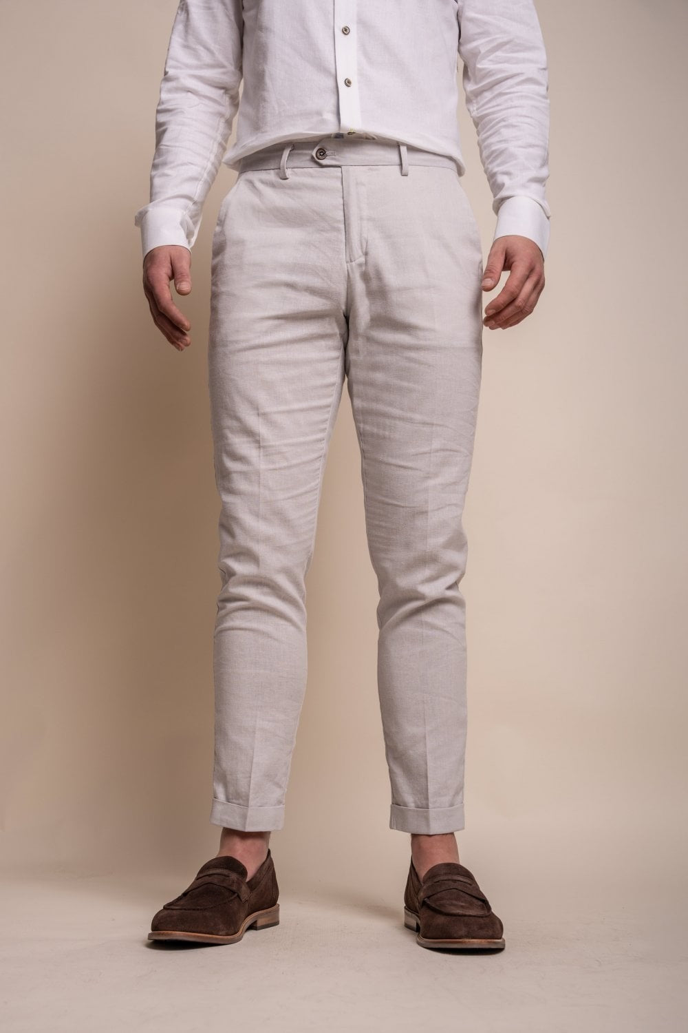 Herren Schlank geschnittener Leinenjacke & Hose Anzug - ALVARI - Stein