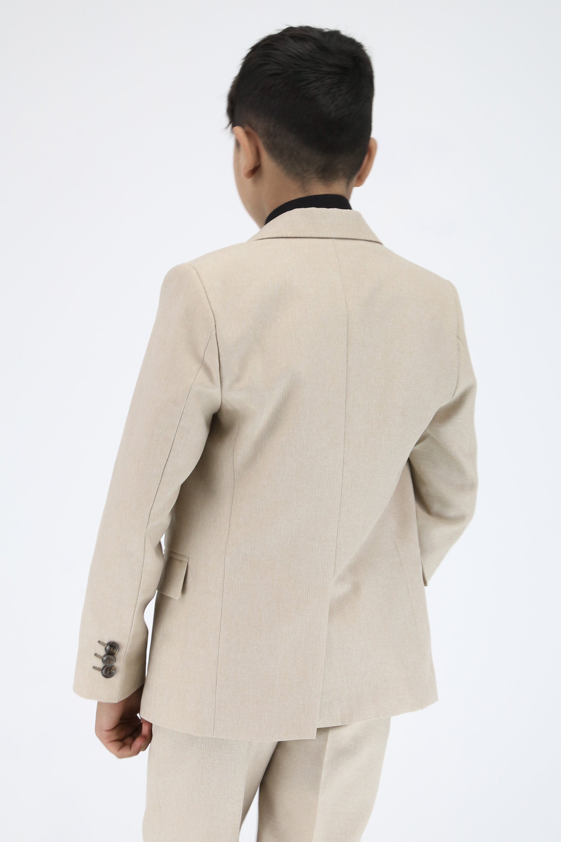 Jungen Slim Fit Strukturierter 6-teiliger Beiger Kommunionsanzug mit Schwarzem Hemd - Beige