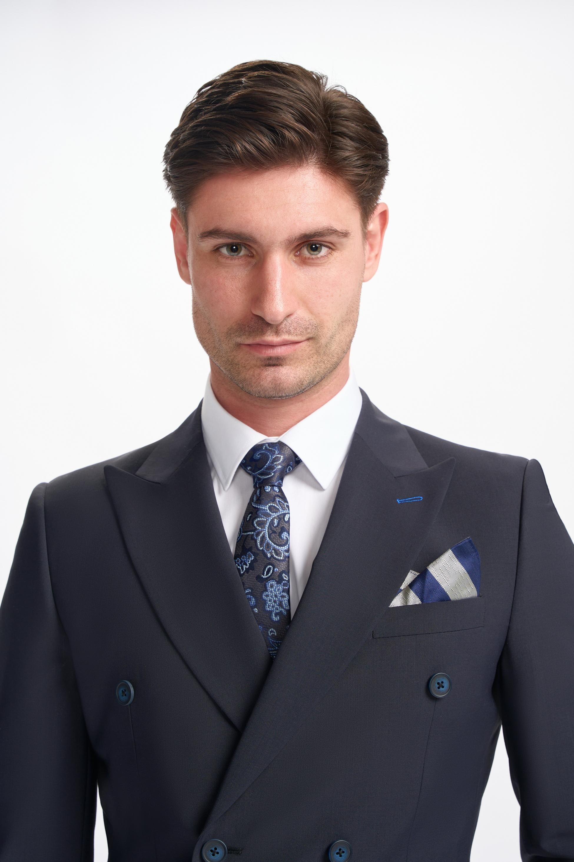 Men’s Wool Blend Double-breasted Suit Jacket – BOND D/B - Midnight Blue