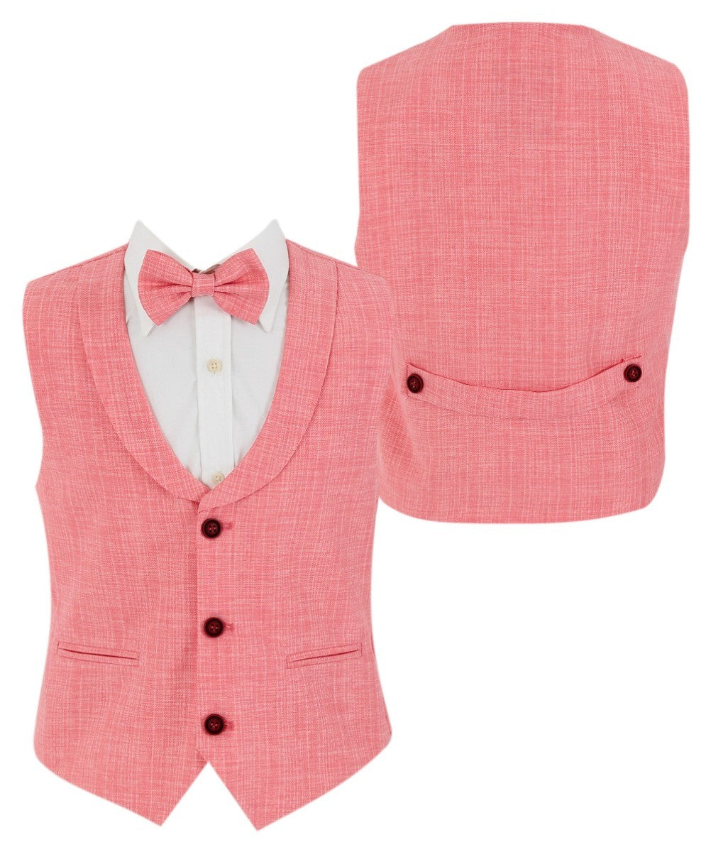 4-teiliges Anzugset aus Baumwolle und Leinen für Babys und Jungen, Weste und Shorts, Rot