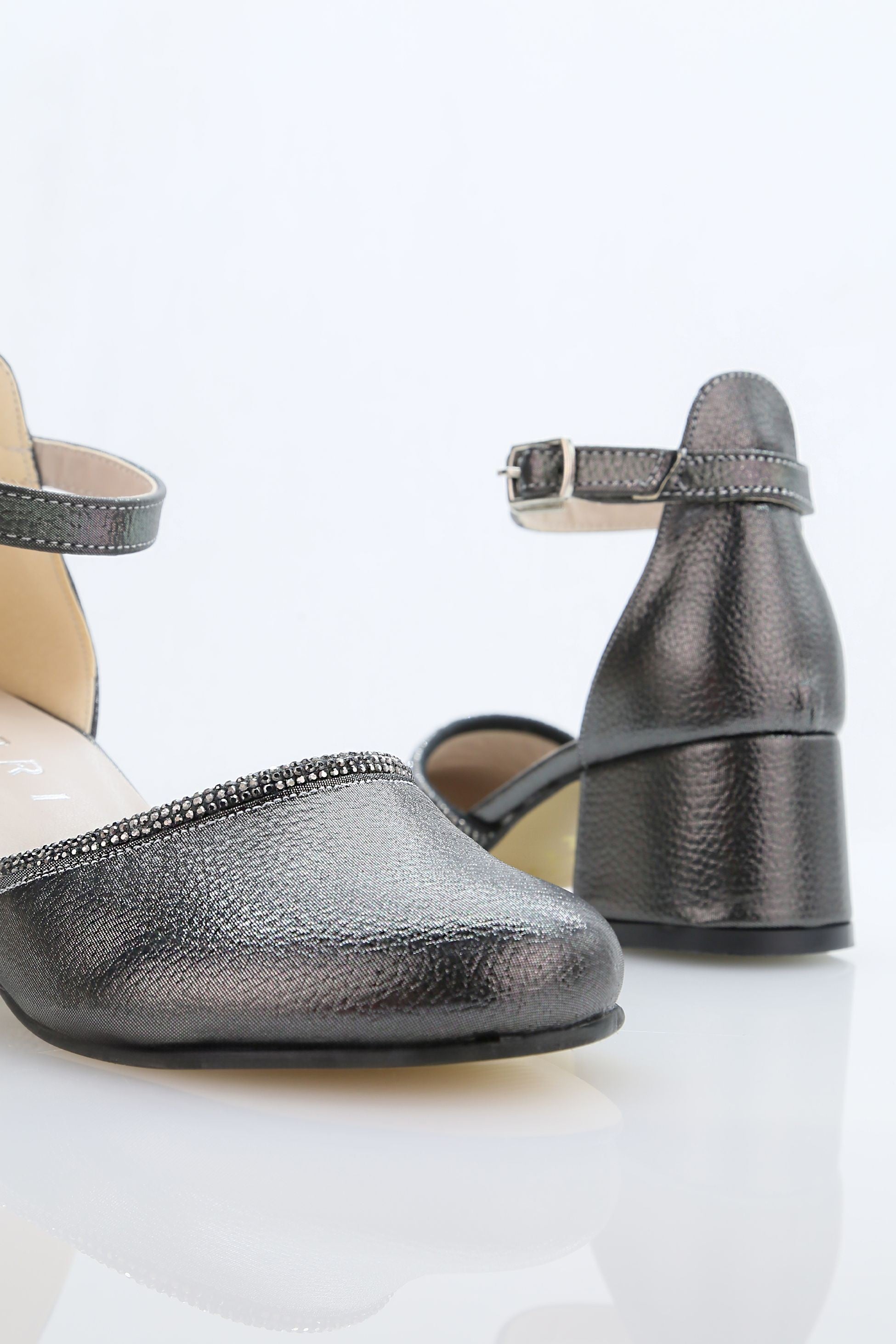 Chaussures à talons blocs texturées avec bride pour filles – JEWEL - Platine