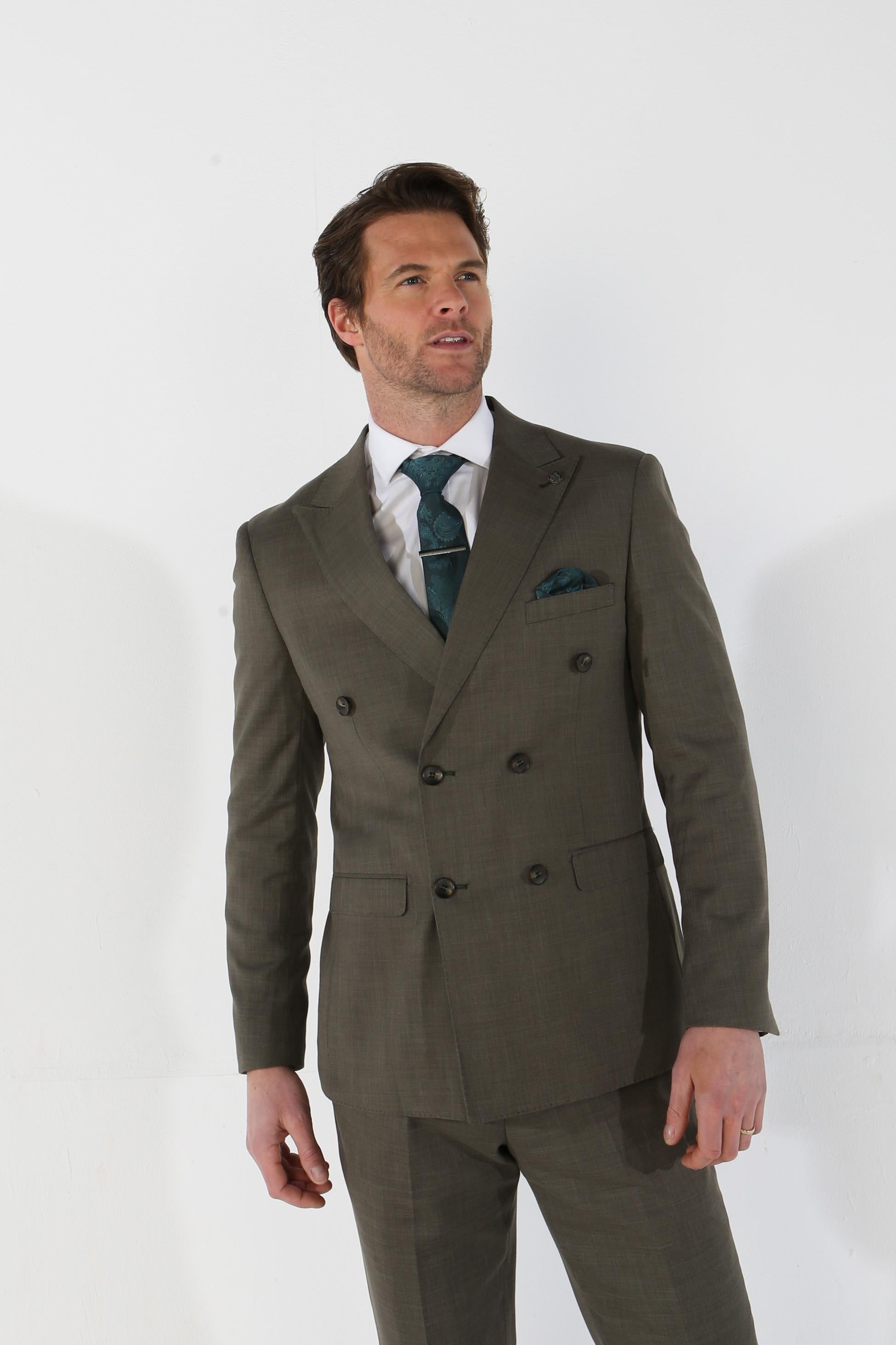 Costume à double boutonnage à carreaux pour hommes - KURT - Vert Sauge