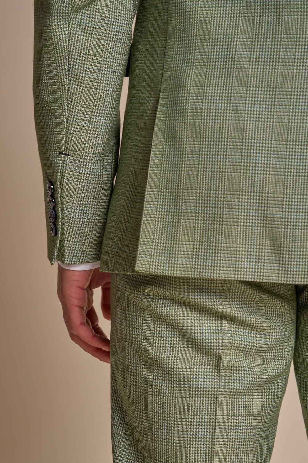 Men's 3-Piece Tweed Glen Check Suit - CARIDI - Sage Green