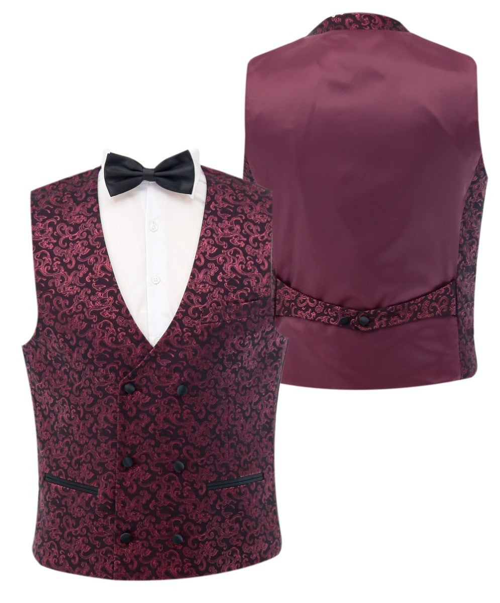 Men's Patterned Shimmer Tuxedo Suit - AARON - Burgundy