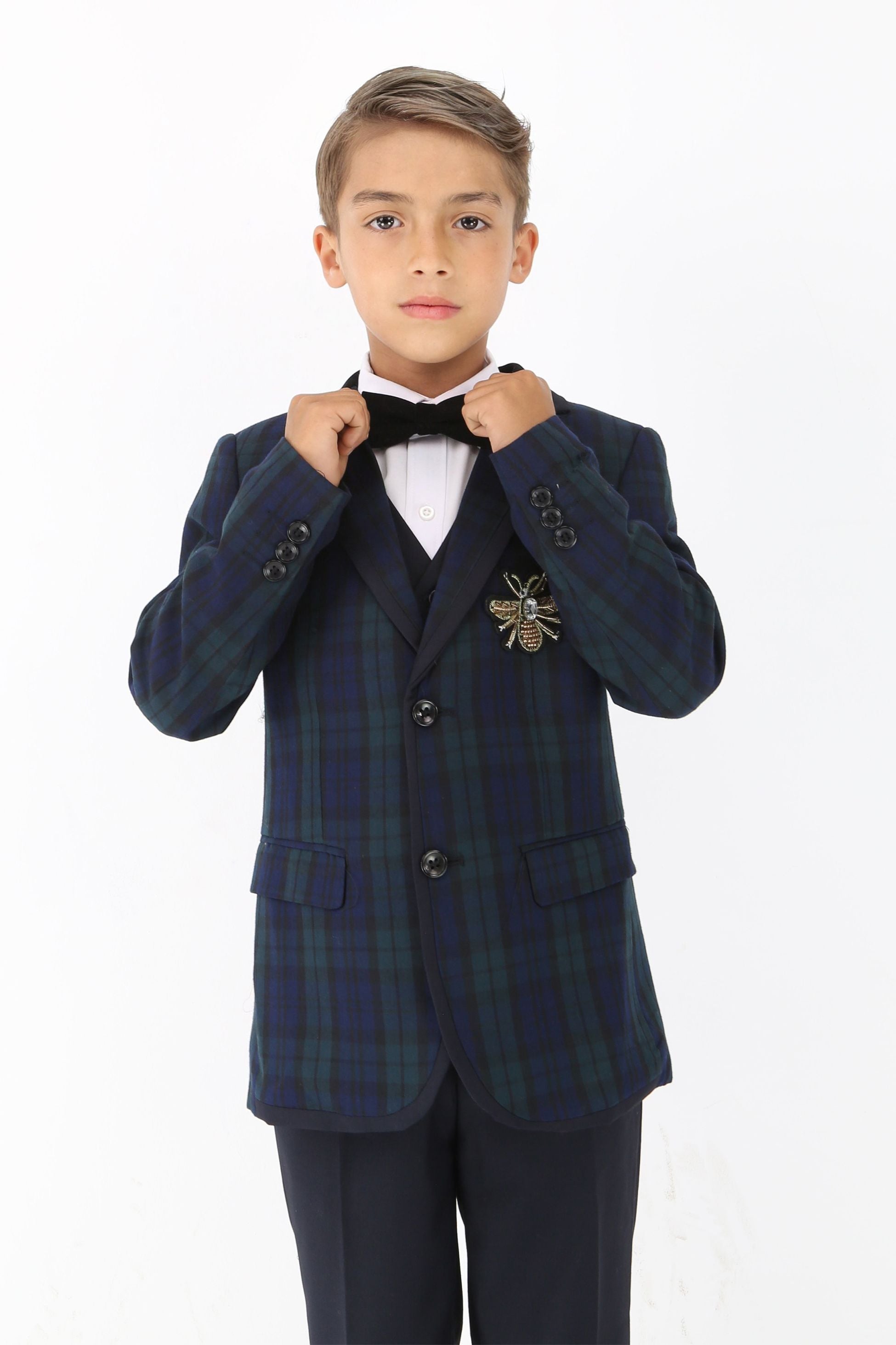 Costume à Carreaux Élégant pour Garçons - Bleu Marine - Vert