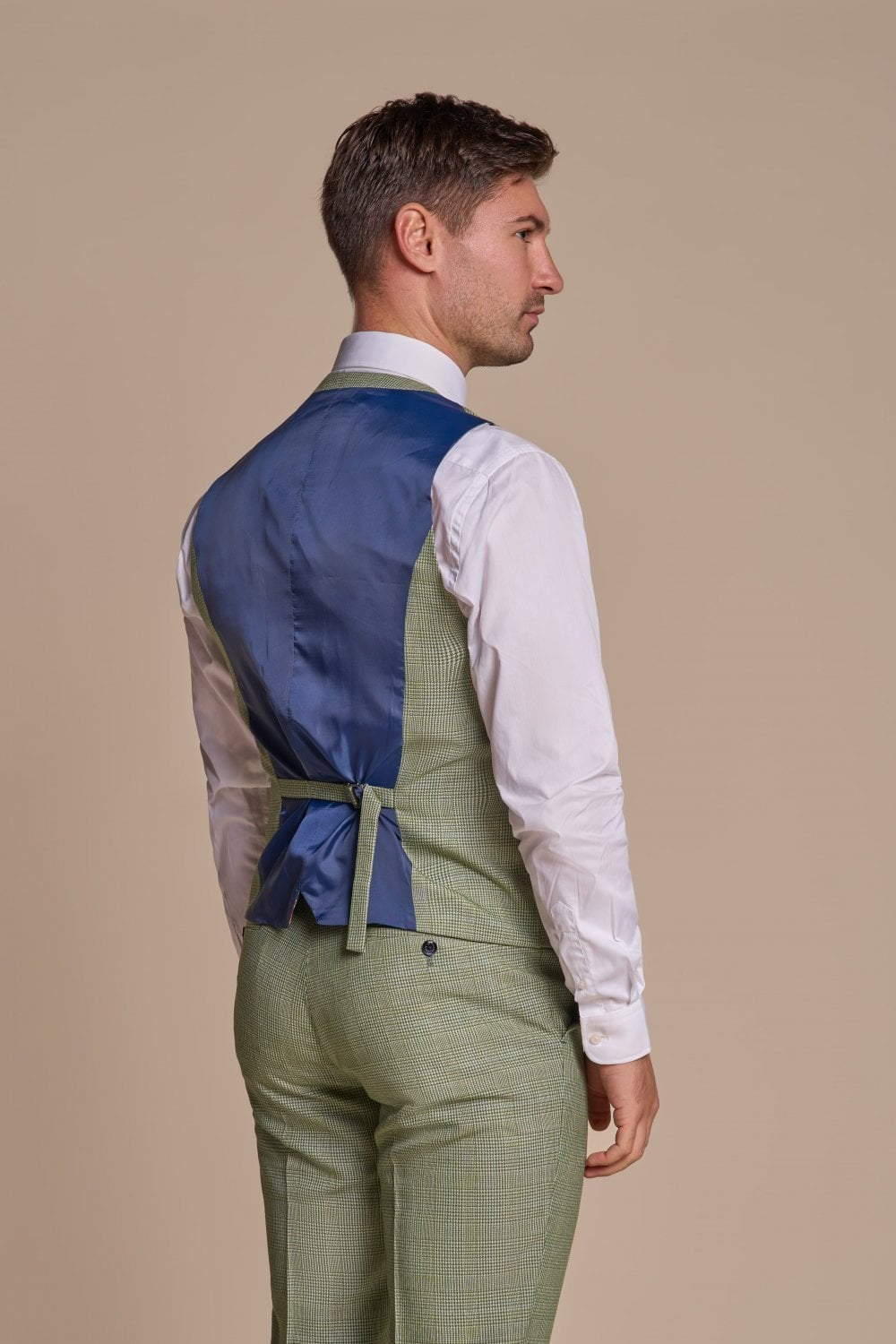 Men's 3-Piece Tweed Glen Check Suit - CARIDI - Sage Green