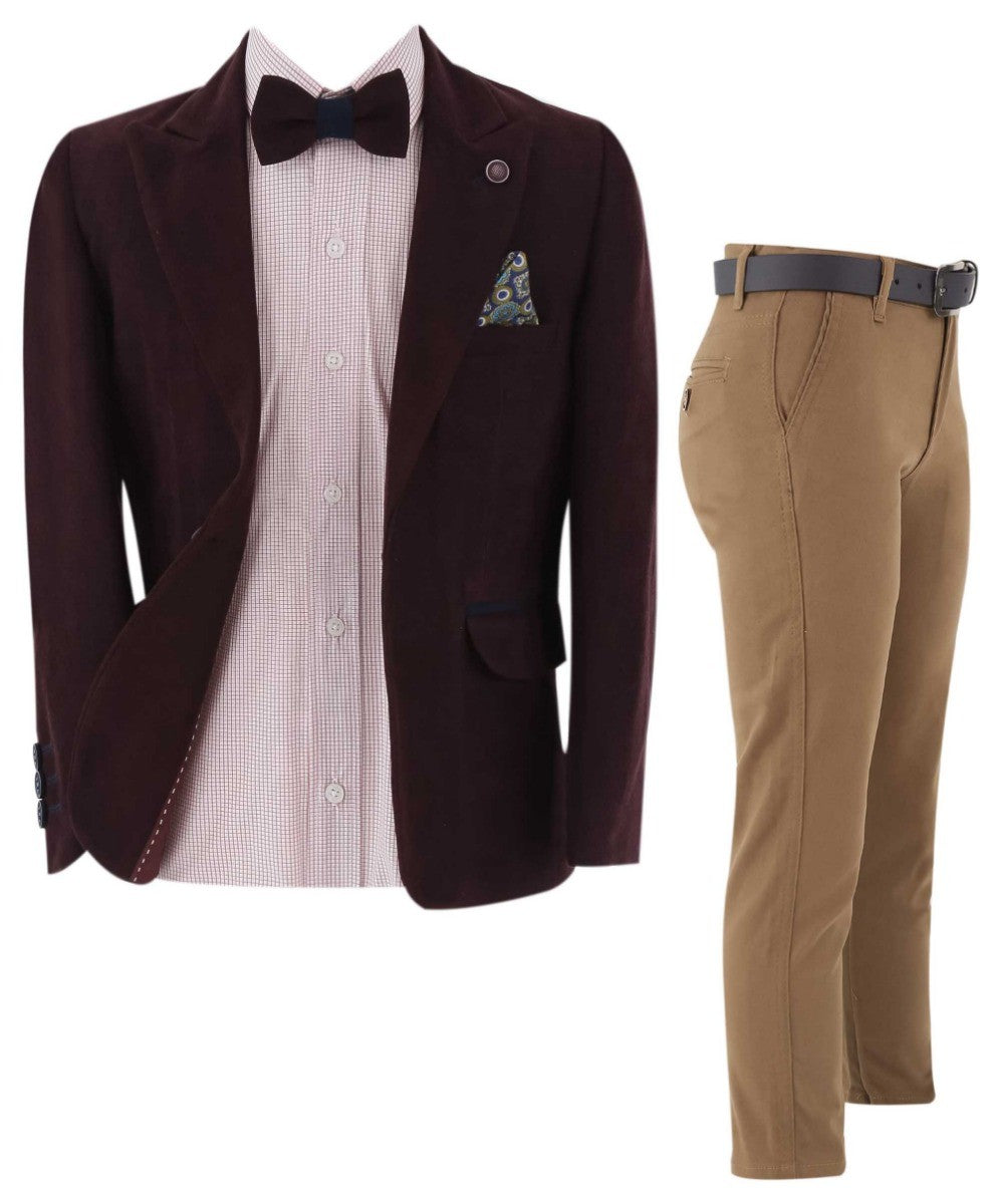 Jungen Slim Fit Formeller Anzug-Set - ARCHIE - Bordeaux