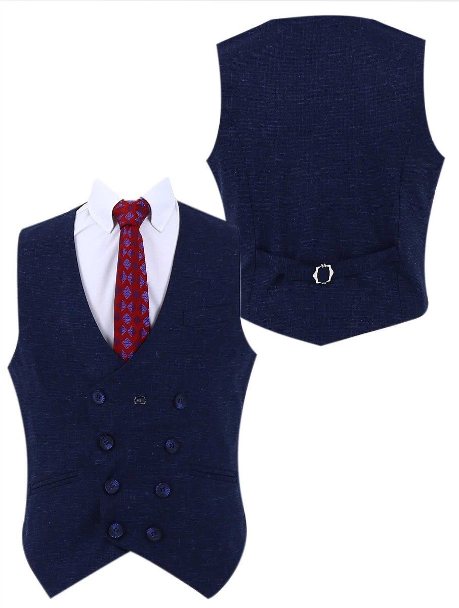 Boys' Retro Check Slim Fit Formal Suit - Dark Blue