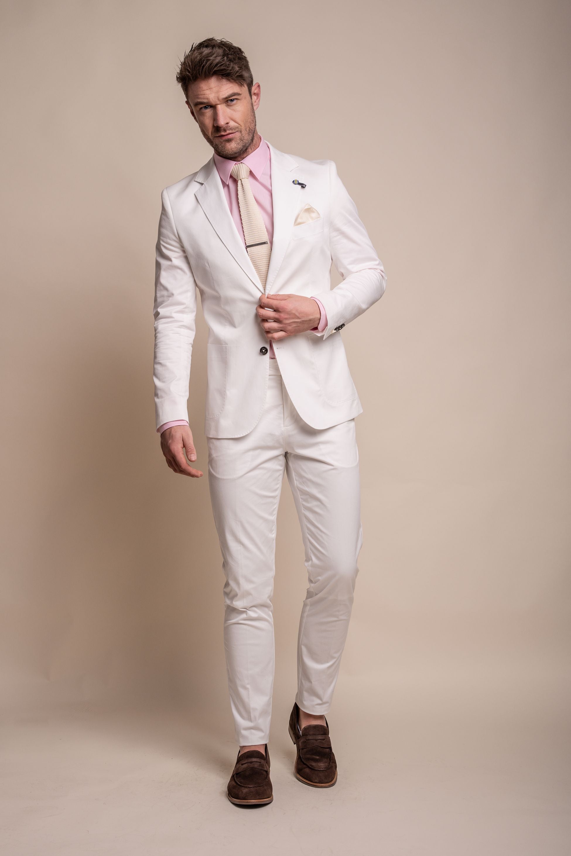 Costume en Coton Slim Fit Formel pour Hommes - MARIO - Ecru