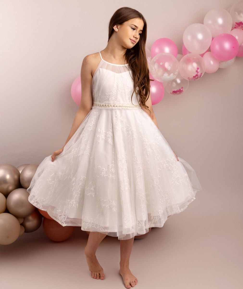 Mädchen Elfenbein Halterneck Tüllkleid - GIA - Elfenbein