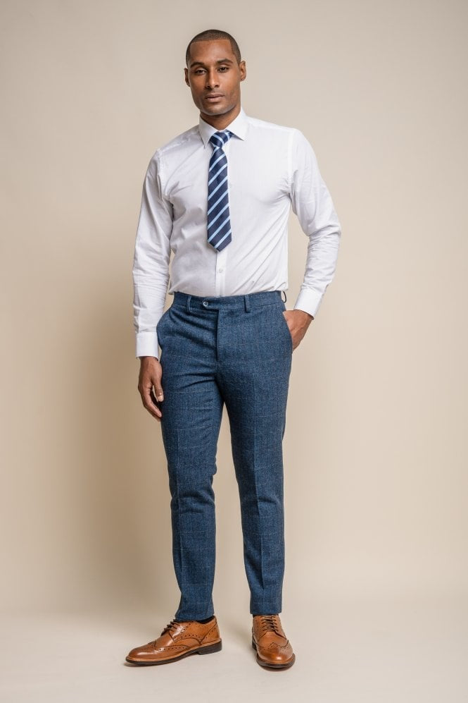 Herren Slim Fit Fischgrät Tweed Blauer Anzug - CARNEGI - Marineblau