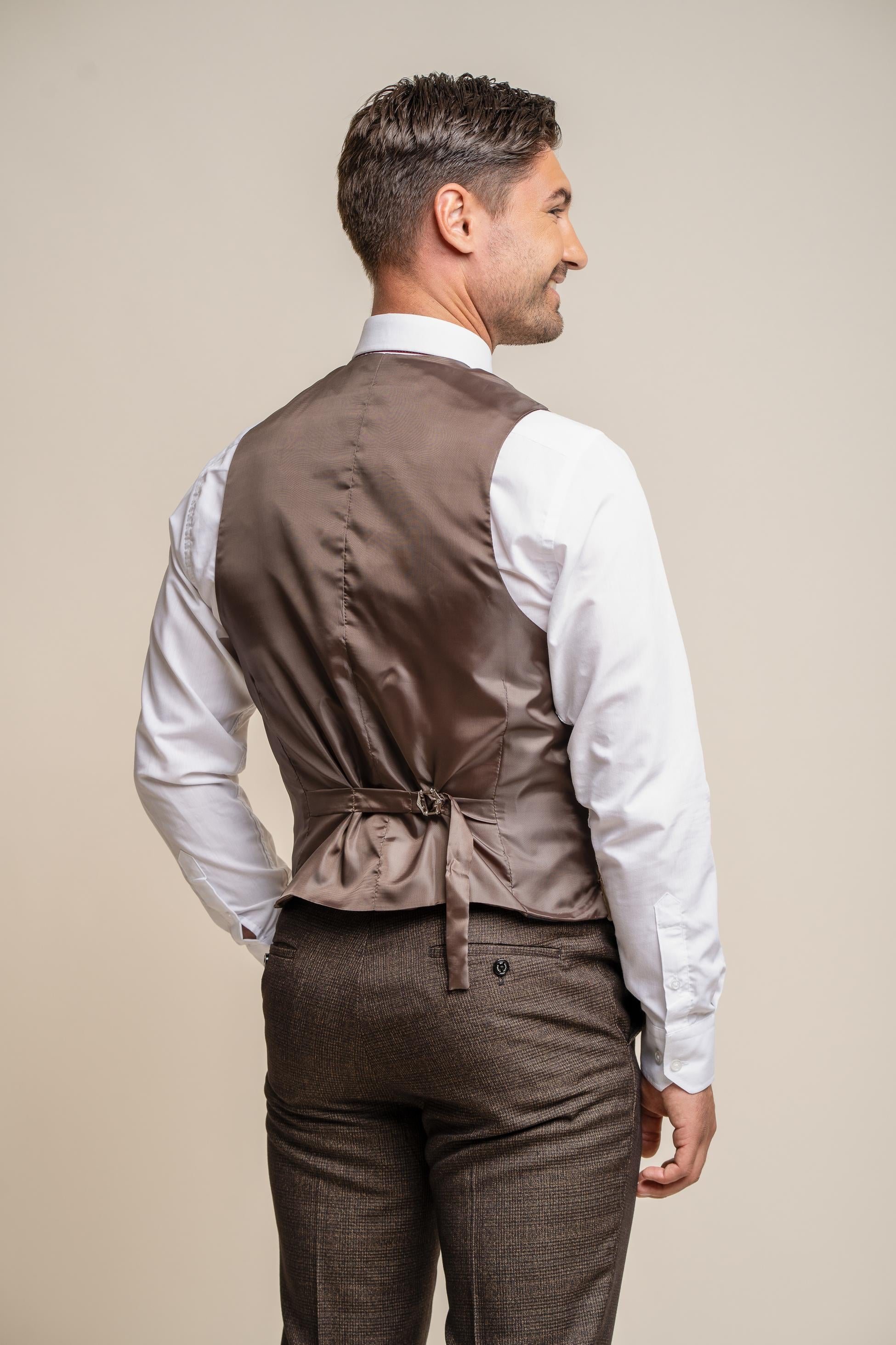 Herren Slim Fit Zweireiher Weste - LENNOX - Beige