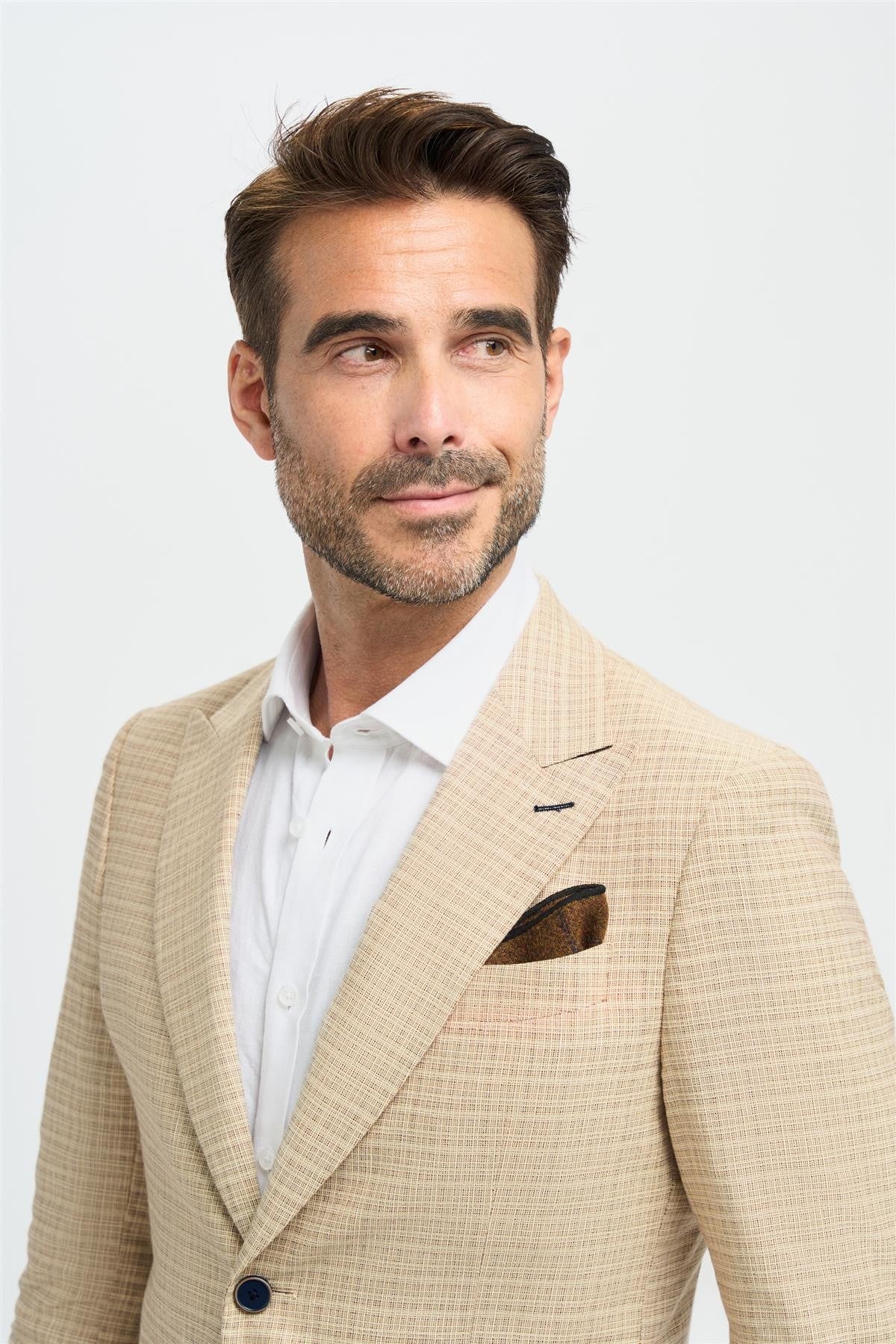 Herren Beiger Slim Fit Karo Blazer - KOVA - Beige