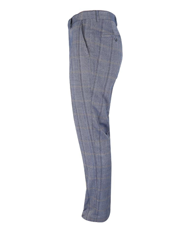 Herren Slim Fit Tweed Karo Hose - Connall Blue - Blau