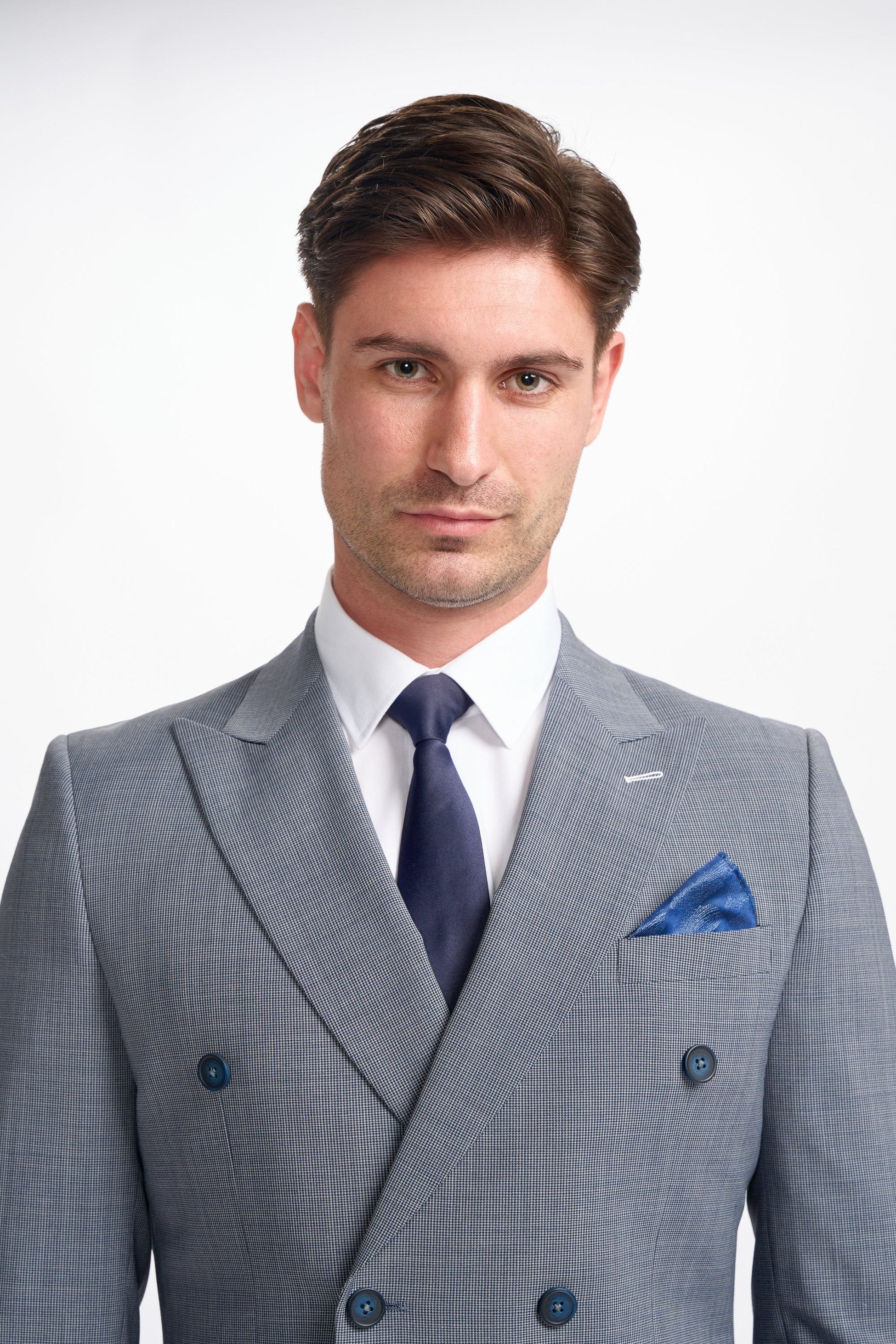 Costume en pied-de-poule gris bleu pour hommes - BOND D/B - Bleu Gris