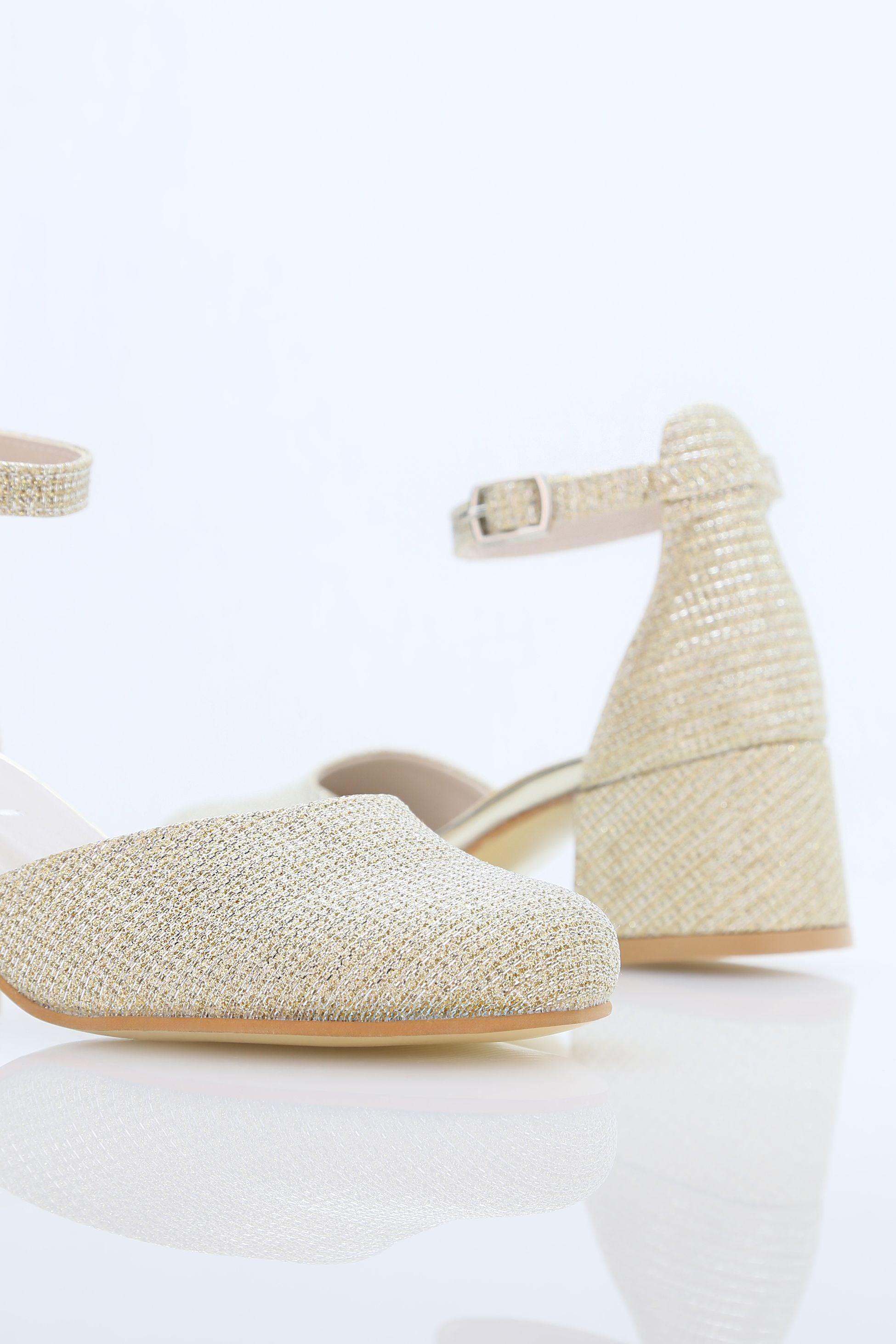 Chaussures à talons blocs blanches à bride pour filles - ELISE - Or