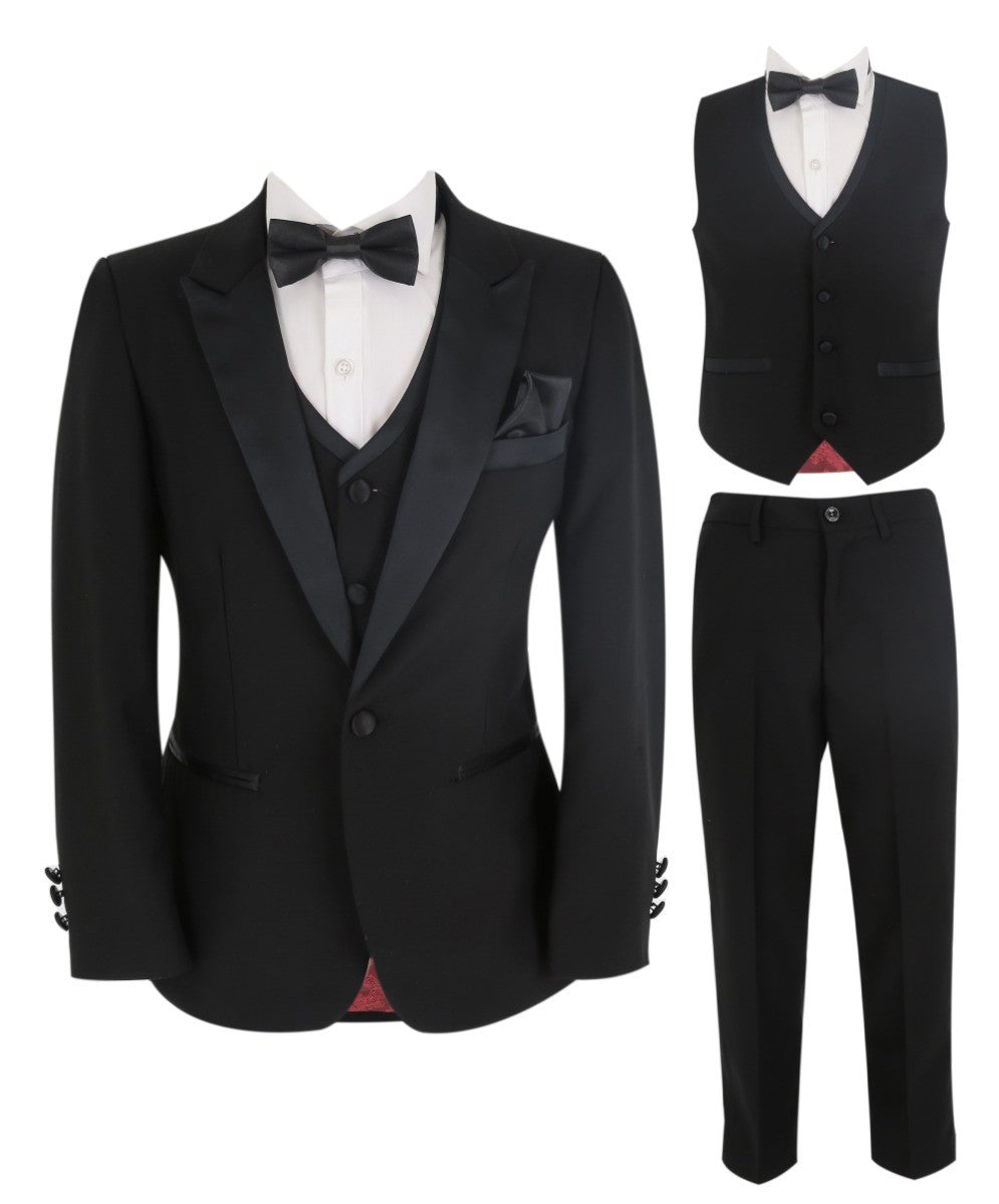 Costume de Smoking à Revers Peak pour Garçons - HARRY Noir - Noir