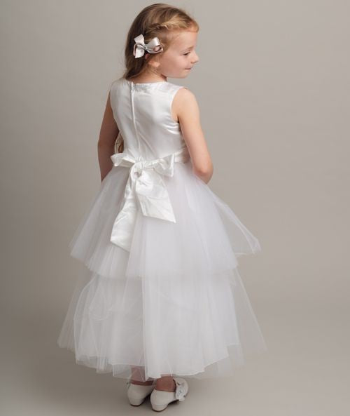 Robe de Baptême avec Nœud Satin pour Filles - K038 - Blanc