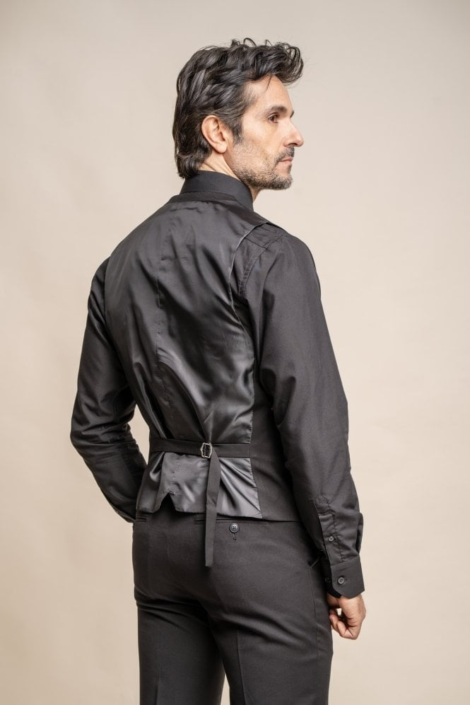Men's Slim Fit Black Formal Waistcoat - MARCO - Black