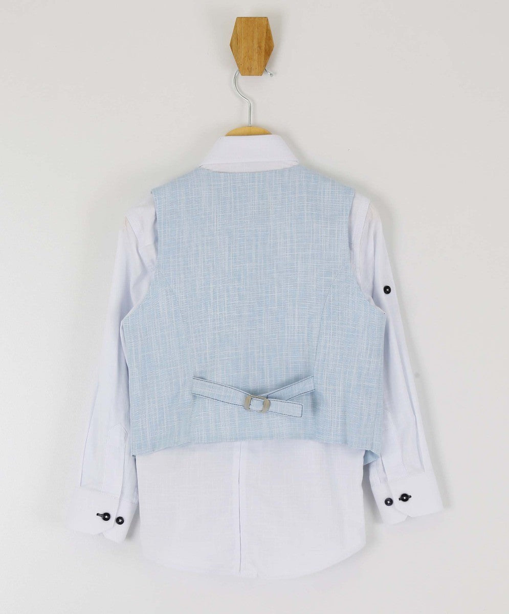 Jungen Selbstgemustertes Doppelreihiges Leinen-Waistcoat Anzug-Set - Hellblau