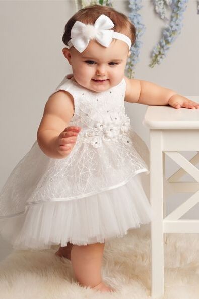 Baby Girls High-Low Sheer Overlay Lace Dress - ANNIE - White