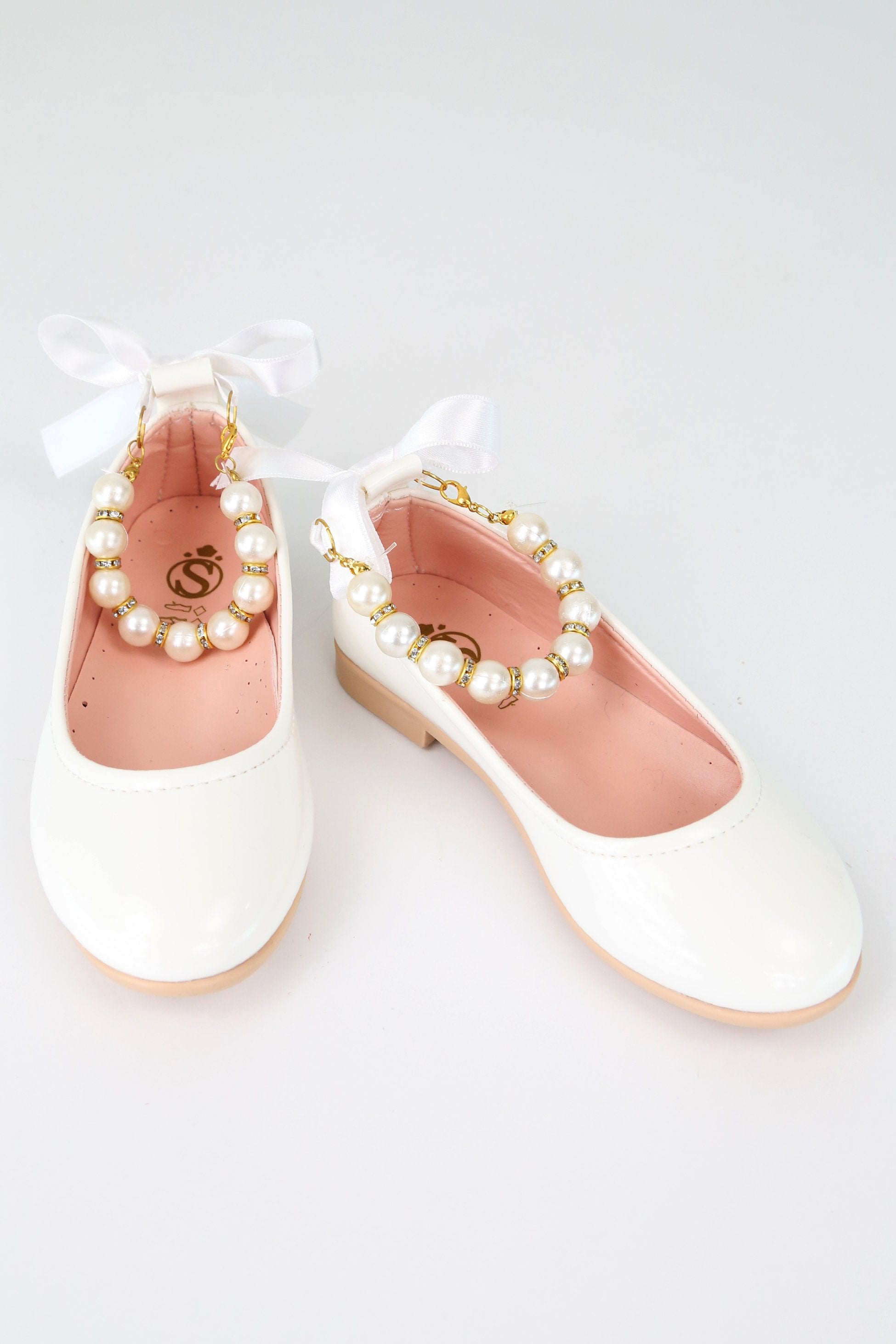 Mädchen Perlen & Band Slip-On Lack Mary Jane Schuhe - TEAN - Weiß