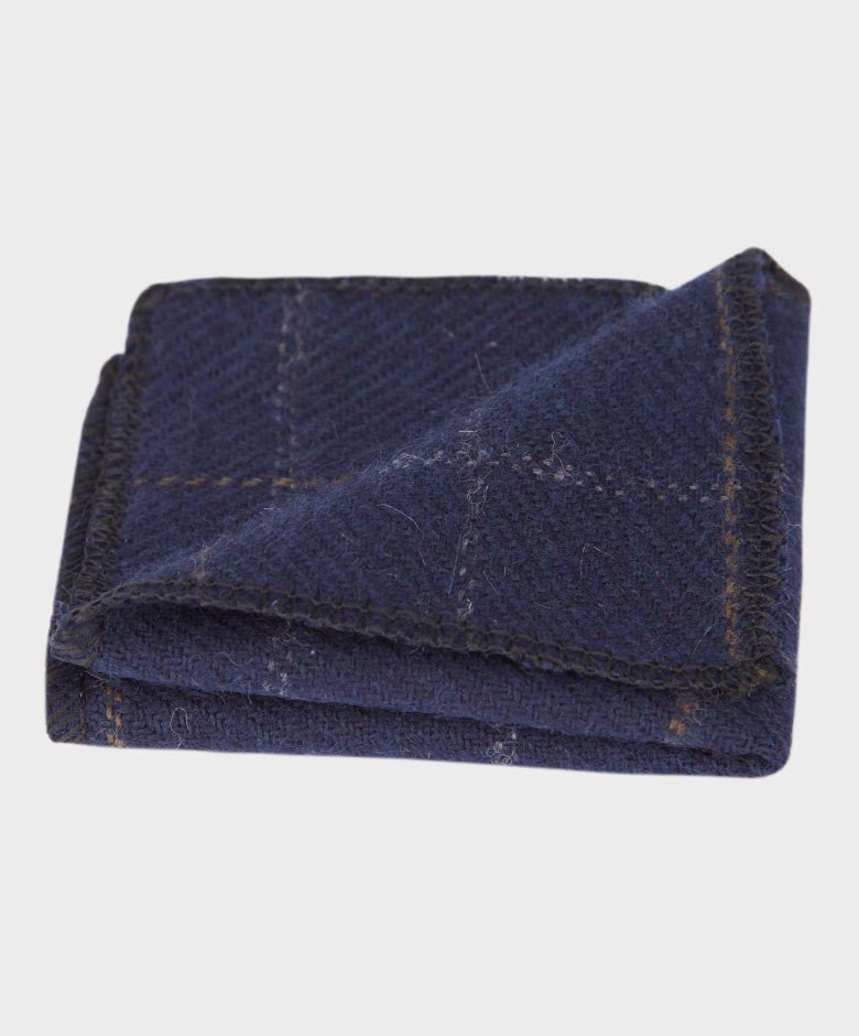 Ensemble Cravate et Mouchoir en Tweed à Carreaux Windowpane Bleu Marine pour Garçons - Bleu Marine