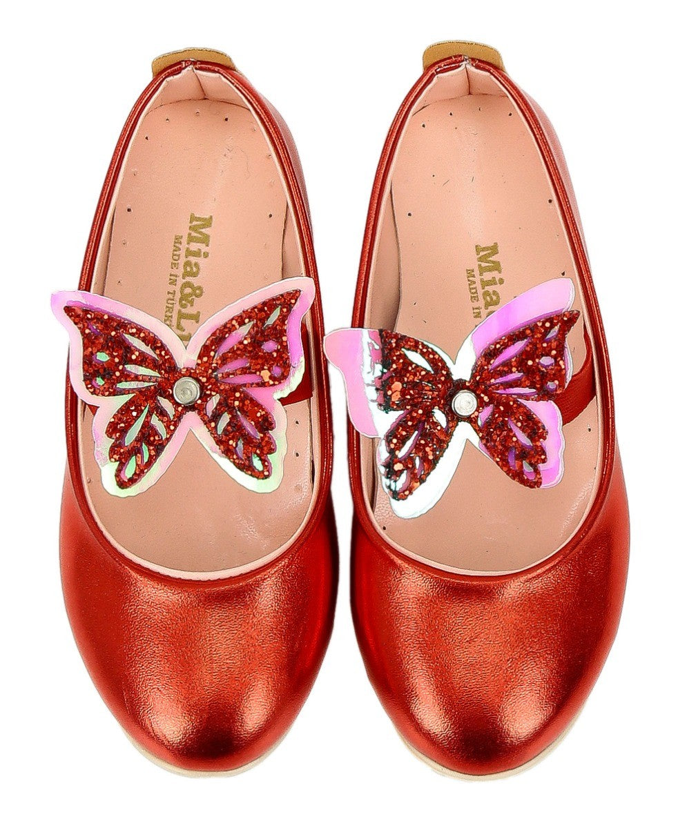 Mädchen Ballerina Schmetterlingsriemen Flache Kleiderschuhe - Rot