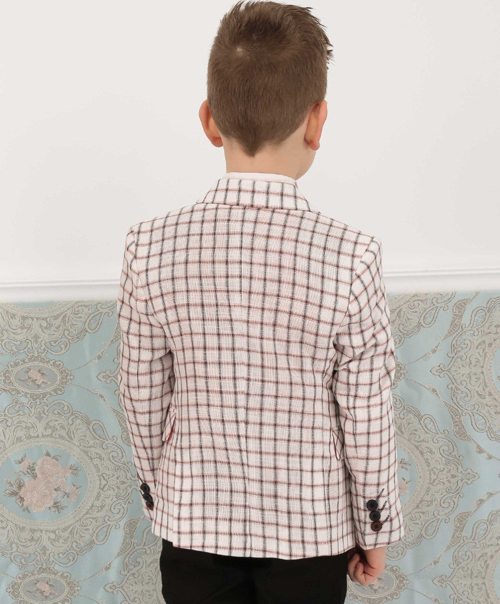 Jungen Karo Blazer und Doppelreihiges Westenanzug-Set - Bordeaux